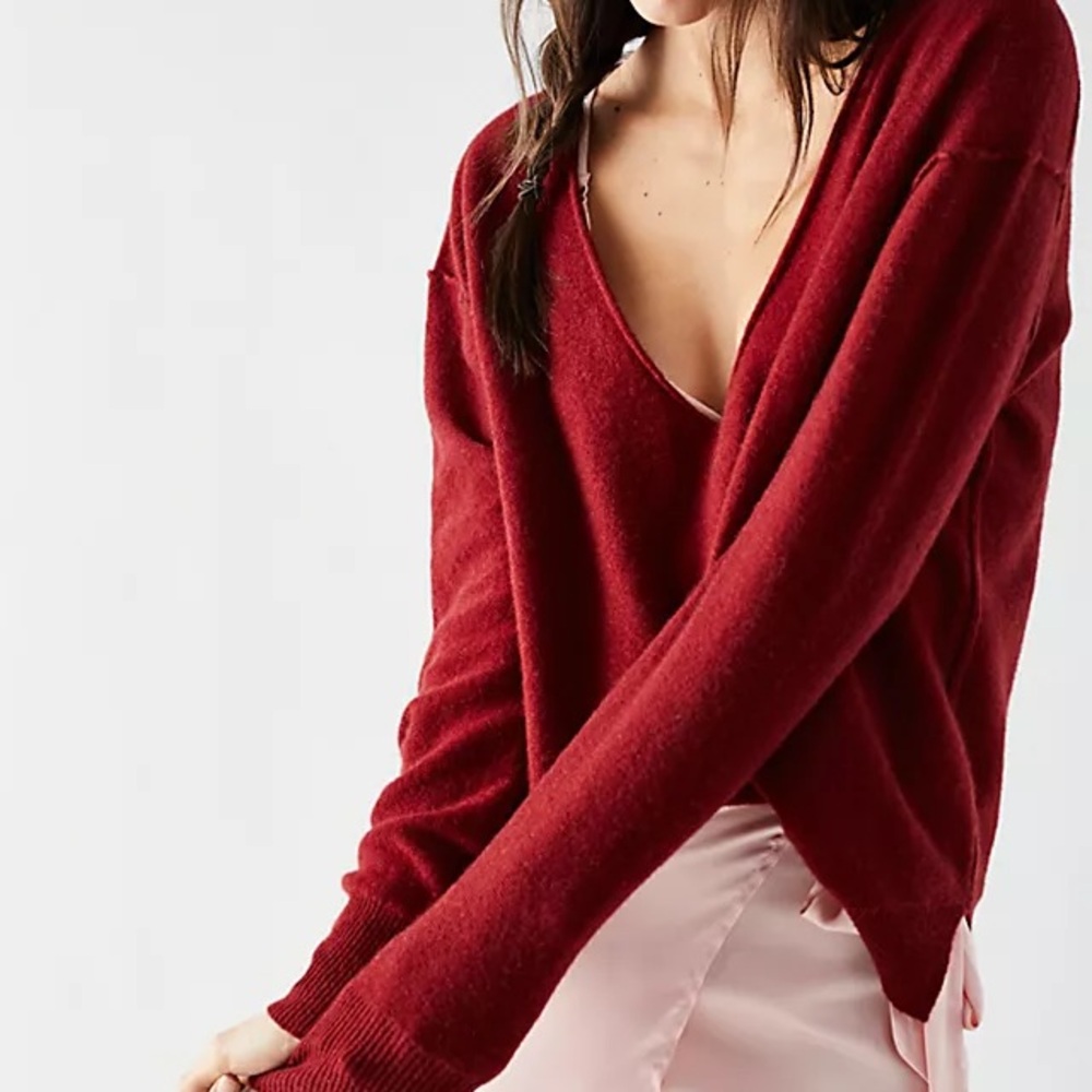 Free People Burgundy V-Neck Sweater